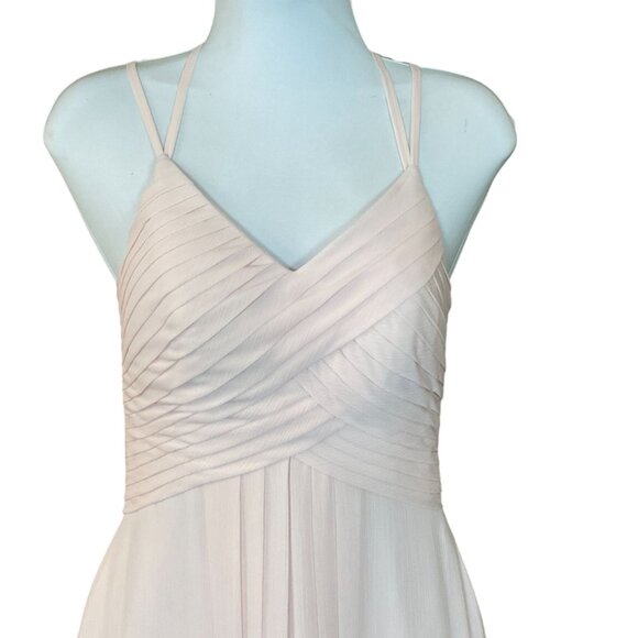 Azazie Blushing Pink A-Line Pleated Bodice Chiffon Strappy Gown 0 - Picture 3 of 14